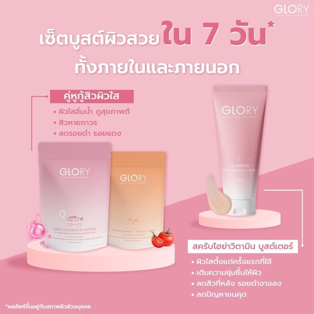 เซ็ตglorycollagen+tomatovitc+hyascrub